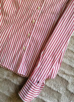 Сорочка блузка сорочка біла в червону вертикальну смужку катоновая нова tommy hilfiger5 фото