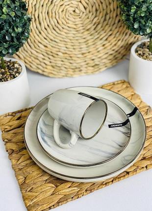 Сервіз 30 предмет / набір посуди бежевого кольору / тарілки мармур. керамічний посуд...