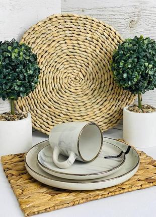 Сервіз 30 предмет / набір посуди бежевого кольору / тарілки мармур. керамічний посуд...