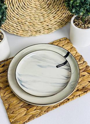 Сервіз 30 предмет / набір посуди бежевого кольору / тарілки мармур. керамічний посуд...