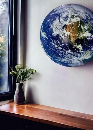 Наклейка планета земля що світиться в темряві 30 см салатове світіння. світний стикер на стіну!