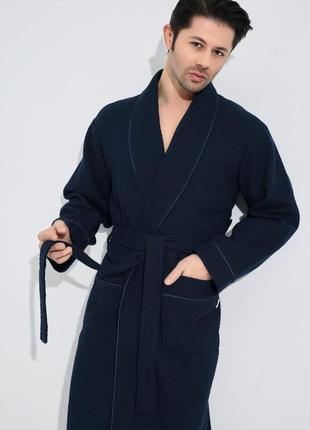 Мужской вафельный халат nusa 22655 синий 4xl