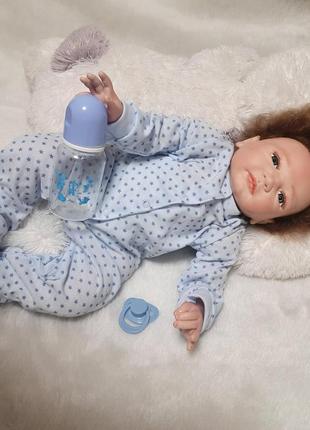 Большая кукла реборн лиам 58 см мягконабивной малыш reborn с волосами, пупс похожий на живого ребенка