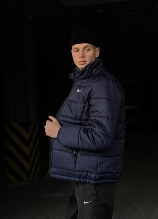 Удобная куртка мужская пуховик теплая зимняя стеганая с капюшоном синяя | куртки мужские зима3 фото