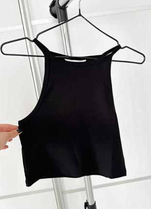 Укороченный топ в рубчик h&m черная майка женская базовая актуальная фирменная