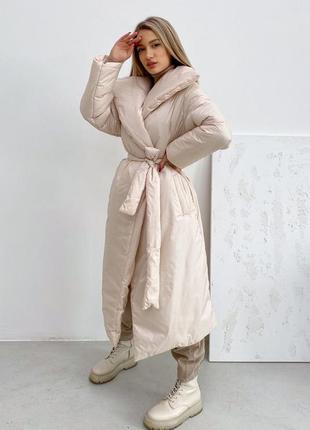 Оверсайз-пальто с запахом и поясом, пальто синтепон, куртка длинная7 фото