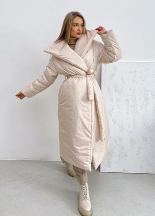 Оверсайз-пальто с запахом и поясом, пальто синтепон, куртка длинная2 фото