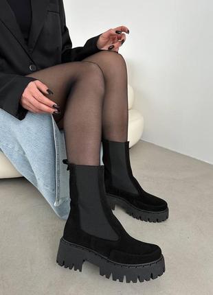 Ботинки челси натуральный замш черные зима