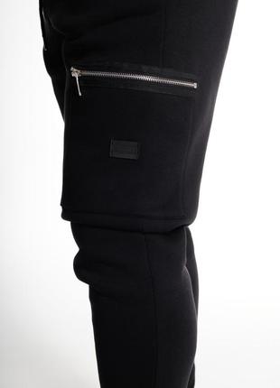 Мужские спортивные штаны с начосом rapid черные утепленные с карманами на молнии5 фото