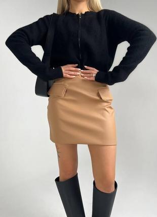 Женская юбка эко кожа кожаная короткая мини экокожа6 фото
