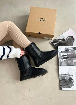 Ugg classic short ii zip boot, угги женские кожаные черные, угги жензкие чёрные молния