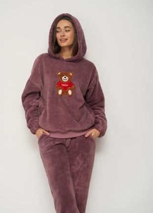 Пижама женская тёплая велсофт с мишкой 94117 размер s, m, l, xl7 фото