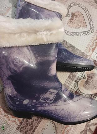 Сапоги женские резиновые с утеплителем dual (дюаль), серо фиолетовые, 36-41 размер.