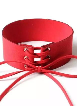 Чокер ожерелья красный широкий на шнуровке