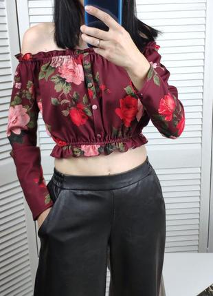 Блузка/топ на плечі в квітковий 🌺 принт new look