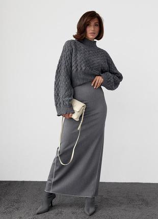 Длинная юбка-карандаш с высоким разрезом - серый цвет, l9 фото
