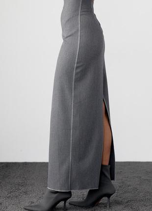 Длинная юбка-карандаш с высоким разрезом - серый цвет, l5 фото