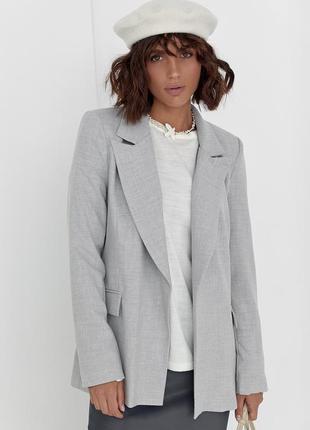 Классический женский пиджак без застежки - светло-серый цвет, m3 фото