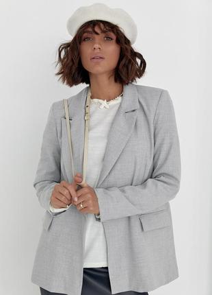 Классический женский пиджак без застежки - светло-серый цвет, m10 фото