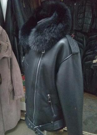 Дублянка натуральна овчина песець капюшон косуха пілот авіатор