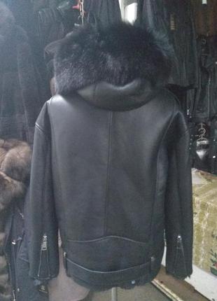 Дублянка натуральна овчина песець капюшон косуха пілот авіатор