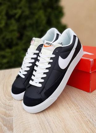 Чоловічі кросівки | nike blazer | чорні/білі | шкіра, :45