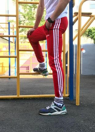 Спортивные штаны в стиле adidas thre line красные — цена 500 грн в каталоге  Спортивные брюки ✓ Купить мужские вещи по доступной цене на Шафе | Украина  #36468110