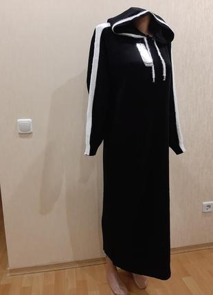 48-54 платье теплое длинное в пол макси альпака новое с капюшоном сукня довга нова1 фото