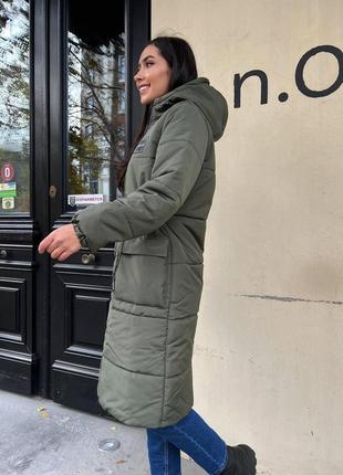Зимове жіноче пальто стьобане з капюшоном плащівка на синтепоні s, m, l, xl, 2xl, 3xl, 4xl | пальто жіноче зима7 фото