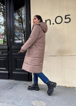 Зимове жіноче пальто стьобане з капюшоном плащівка на синтепоні s, m, l, xl, 2xl, 3xl, 4xl | пальто жіноче зима5 фото