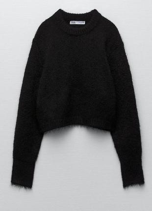 Шерстяной укороченный свитер джемпер топ zara короткий вязаный свитер топ альпака шерсть