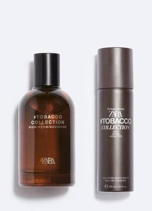 Набор мужских духов и спрея для тела zara tobacco collection rich warm addictive edt all-over spray 100 мл