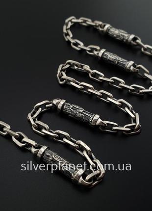 Мужская серебряная цепочка якорь с православными вставками св. николая. якорная цепь серебро 925 55 см7 фото