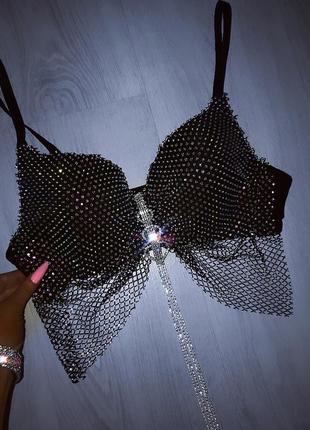 Роскошный топ пушап камни стразы стекло люкс
