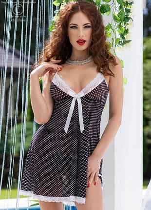 Chilirose cr 4459 чорна сорочка в горошок, атласний бант і мереживний край