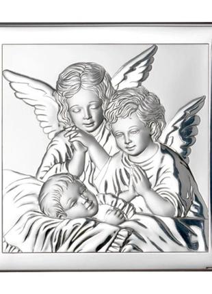 Серебряная икона ангелы возле ребенка (8 x 8 см) valenti sov 801 3