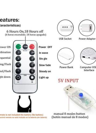 Usb гірлянда штора 3м*2м кольорова світлодіодна 8 режимів з пультом  гірлянди від повербанка чи ноута7 фото