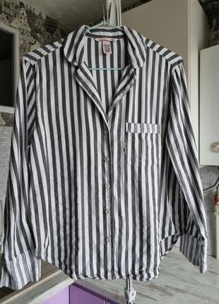Брендовий сірий фланелевий верх блуза кофта від піжами victoria's secret в смужку з люрексом xs s8 фото