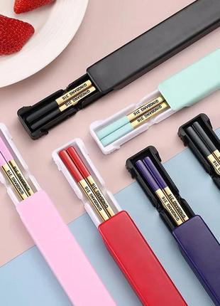 Преміум китайські японські палички для їжі "qingbang" в комплекті з кейсом / багаторазові / нержавіюча сталь 316l