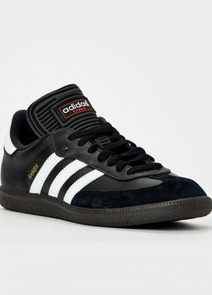 Шкіряні кеди в футбольному стилі adidas samba black-white gum 39-40 розмір