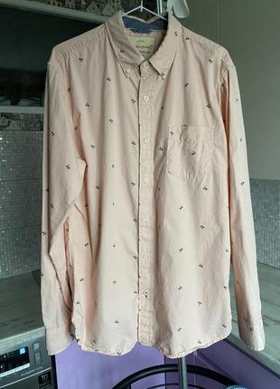Брендова персикова топова бавовняна модна красива трендова кежуал casual сорочка l shirt з пальмами weatherproof