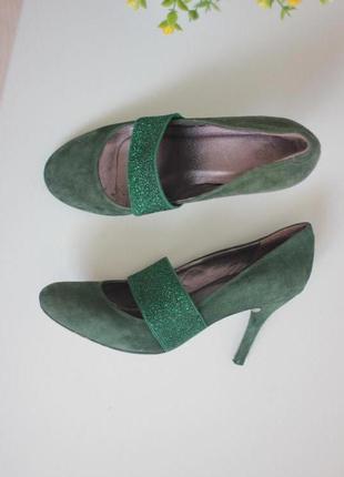Замшеві смарагдові туфлі, натуральна замша та шкіра2 фото