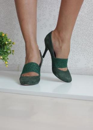 Замшеві смарагдові туфлі, натуральна замша та шкіра3 фото