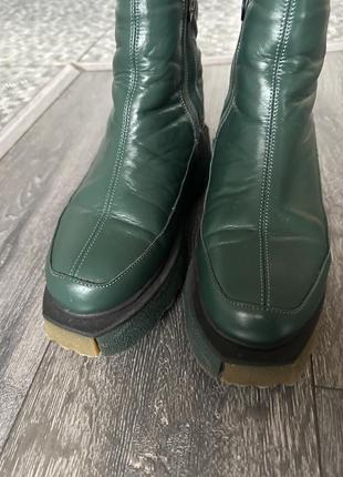 Кожаные ботинки зеленого цвета на толстой подошве, 40р.4 фото