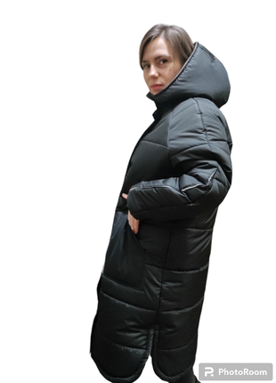 Женская длинная куртка зимняя пуховик силикон 2505 фото