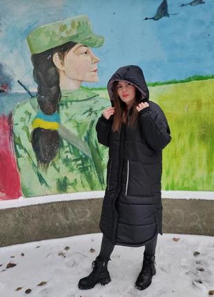 Женская длинная куртка зимняя пуховик силикон 2502 фото