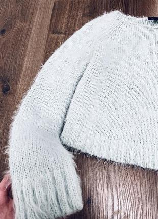 Теплий светр укорочений пухнастий м’ятний   topshop  s3 фото