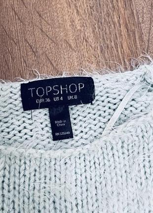 Теплий светр укорочений пухнастий м’ятний   topshop  s4 фото