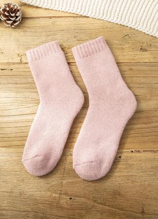 Розовые носки шерстяные 3620 махровые зимние очень теплые пудра нежно-розовая ножки в тепле3 фото