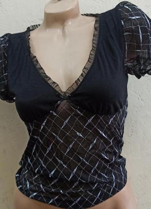 Eldar fain кофточка блузка женская черная с серебром короткий рукав размер m, l, xl1 фото